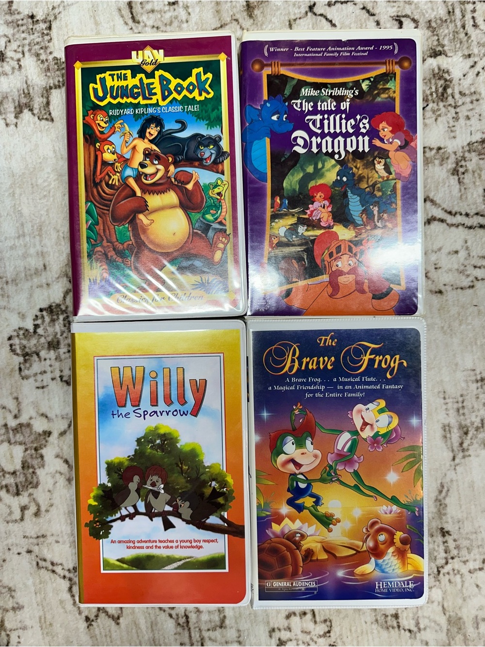 Vintage Children’s Animated VHS Lot (4 Tapes) - Jungle Book, Brave Frog & More